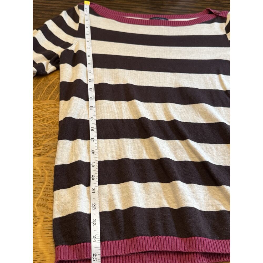 Tommy Hilfiger Women's Tan & Fuschia Striped Sweater Lightweight Knit Sz Large - Picture 3 of 8